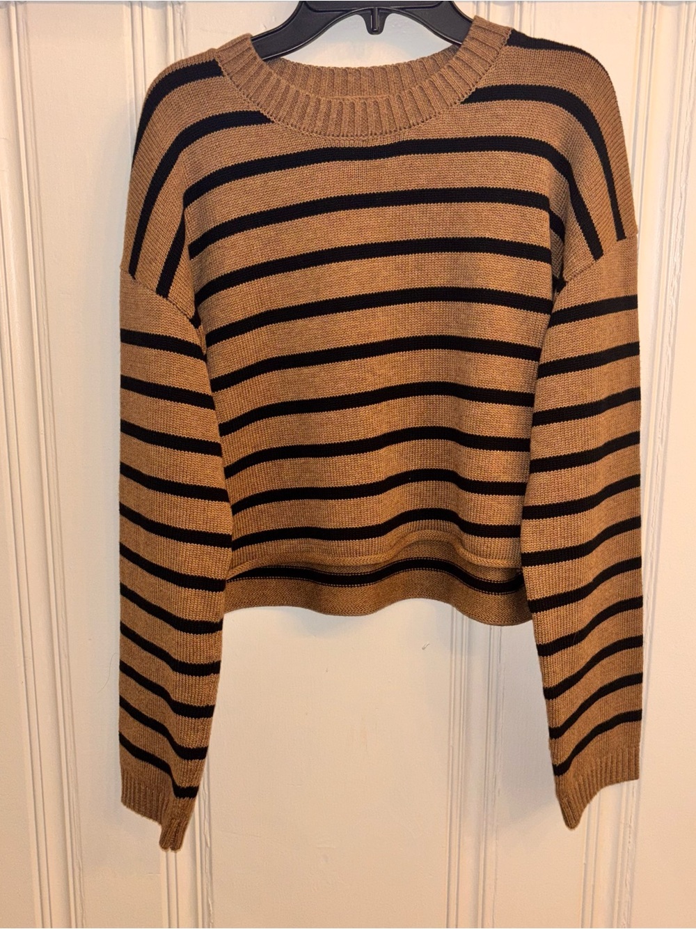 Denimist Montauk NY Cropped Striped Sweater Light Heather Brown & Black XS